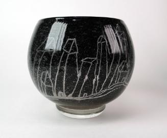 Black Bowl with etched houses