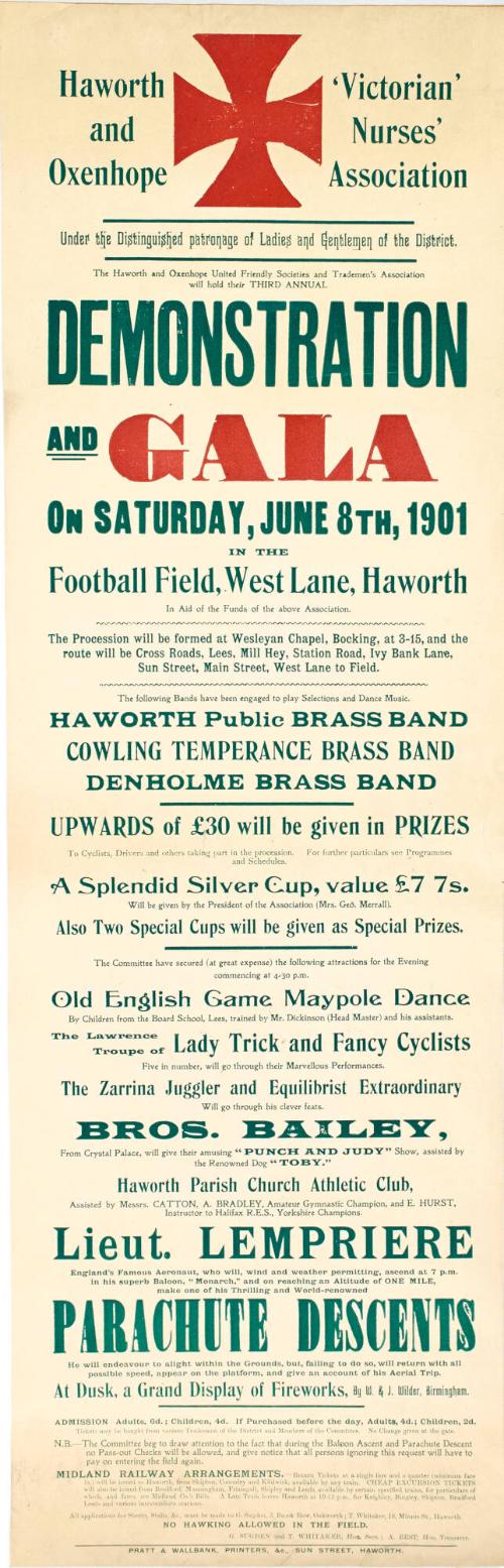 Playbill for Haworth and Oxenhope Victorian Nurses Association, Haworth, June 8, 1901