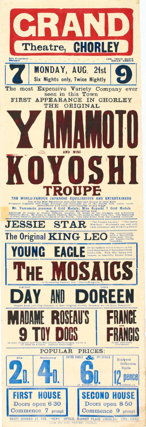 Playbill for Grand Theatre, Chorley. August 21, no year