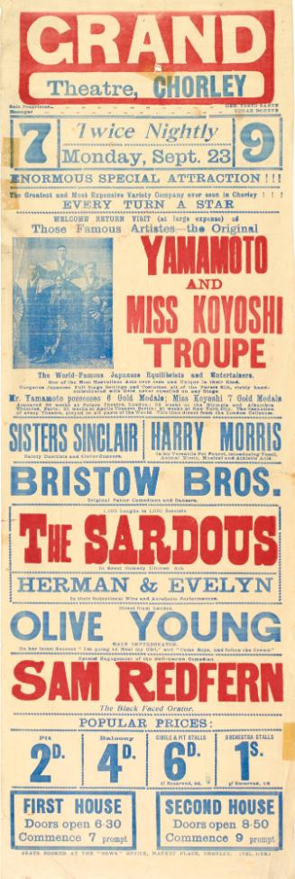 Playbill for Grand Theatre, Chorley. September 23, no year
