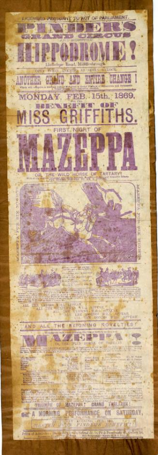 Playbill for Pinder's Grand Circusand Monster Hippodrome. Middlesbrough February 15, 1869
