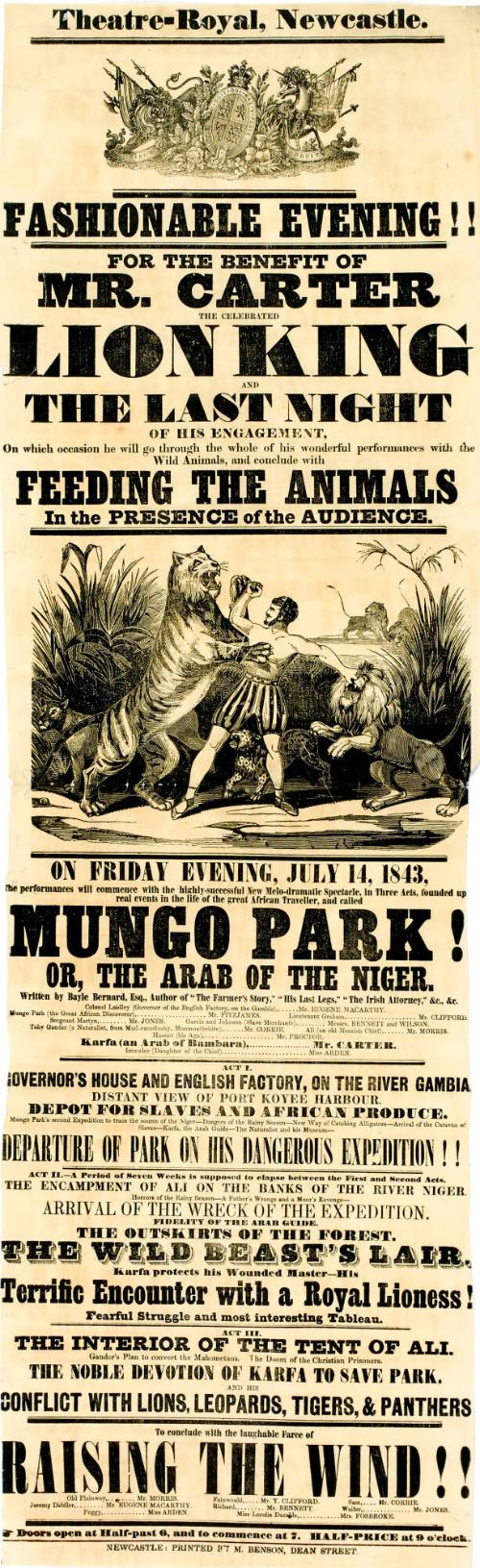 Playbill for Theatre Royal, Newcastle. July 14, 1843