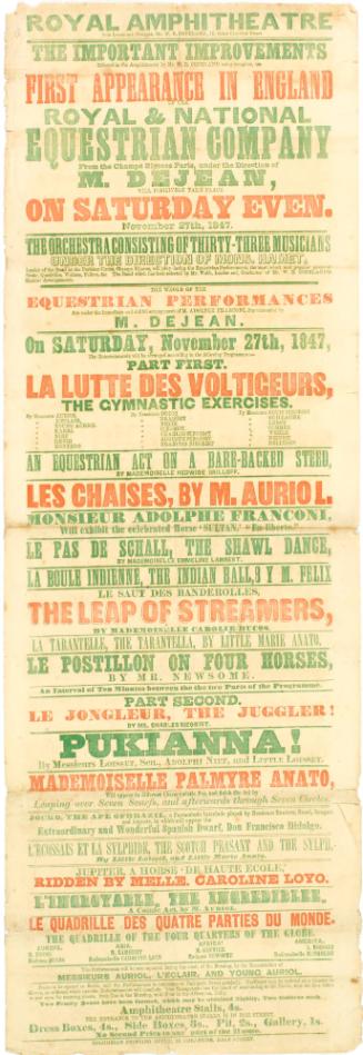 Playbill for Royal Amphitheatre, Liverpool. November 27, 1847