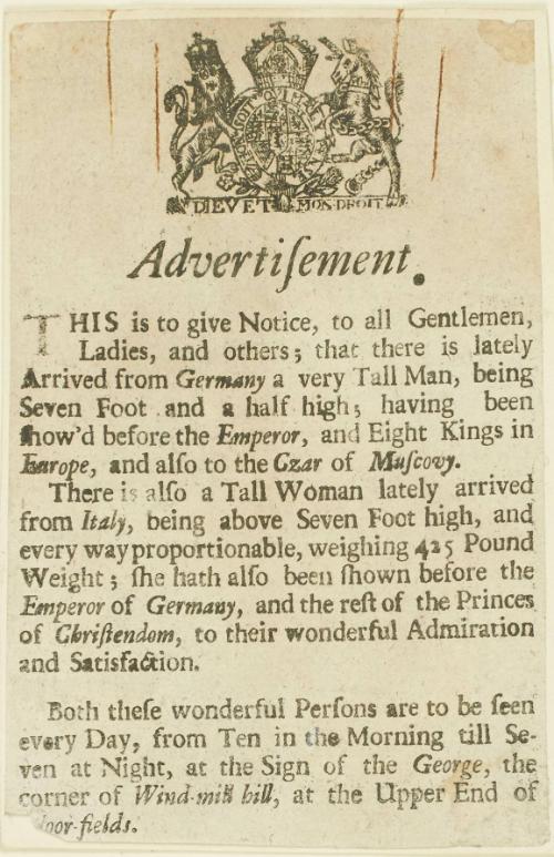 Advertisement for a very tall man from Germany and a tall woman from Italy
