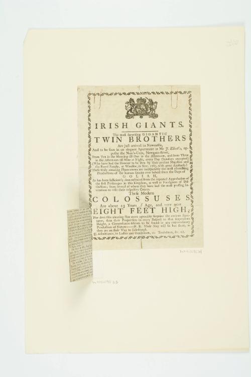 Handbill for exhibition of Twin Irish Giants in Newcastle