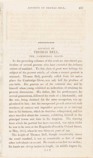 excerpt from booklet of The Account of Thomas Bell, The Cambridge Giant