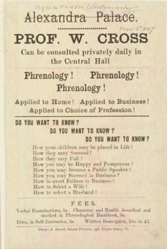 Handbill for either Alexandra Palace or Aquarium Westminster. 1887