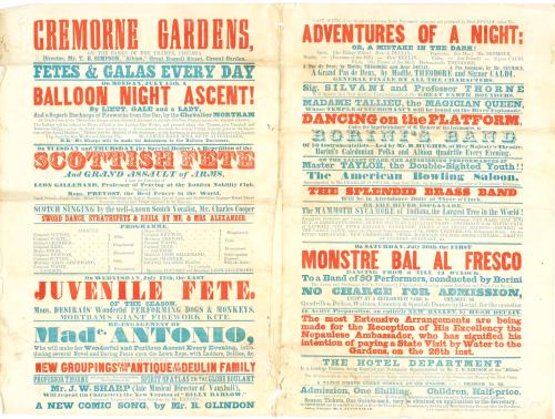 Doublepage playbill for Cremorne Gardens, July, no year