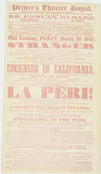 Playbill for Prince's Theatre Royal. March 30, 1849