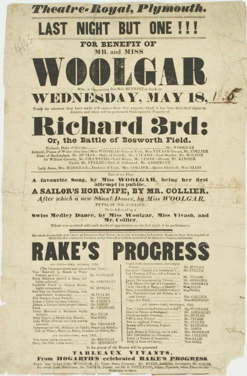 Playbill for Theatre Royal, Plymouth. May 18, 1835
