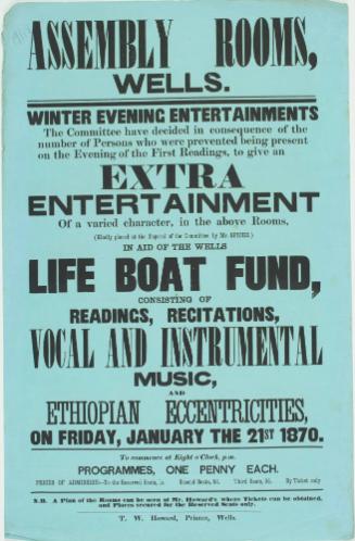Playbill for Assembly Rooms, Wells. January 21, 1870