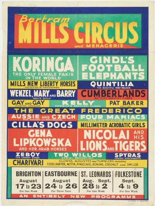 Small poster for Bertram Mills Circus and Menagerie, 1938