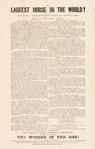 Advertisement for "The Largest Horse in the World" The Mammoth Horse General Washington