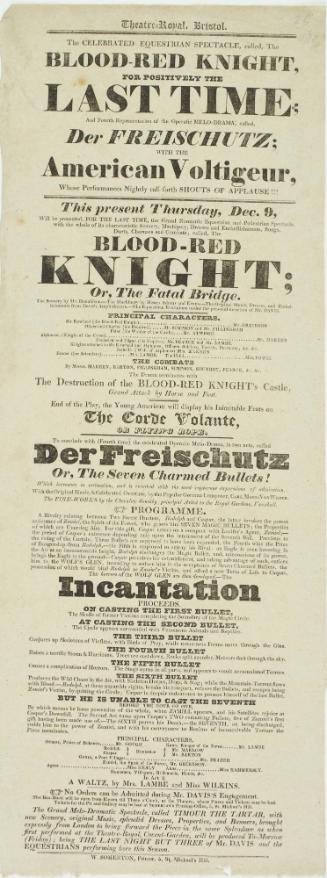 Playbill for Theatre Royal, Bristol. December 9, no year