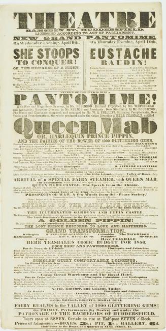 Playbill for Theatre, Ramsden Street, Huddersfield. April 9-10, 1856
