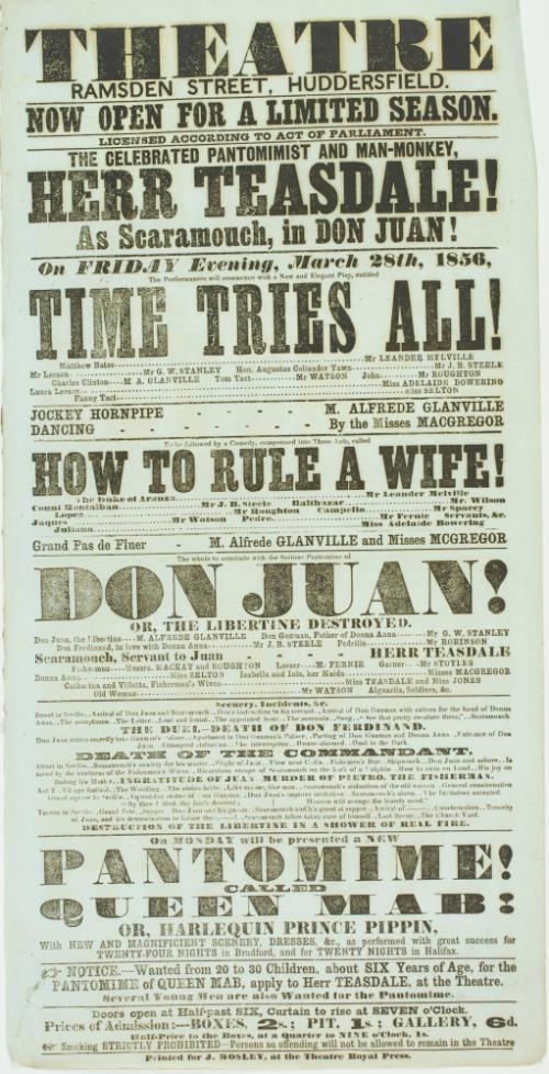 Playbill for Theatre, Ramsden Street, Huddersfield. March 28, 1856