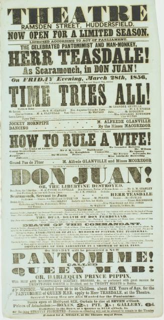 Playbill for Theatre, Ramsden Street, Huddersfield. March 28, 1856