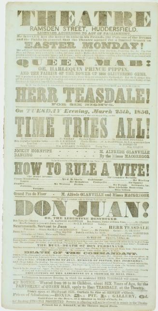 Playbill for Theatre, Ramsden Street, Huddersfield. March 25, 1856