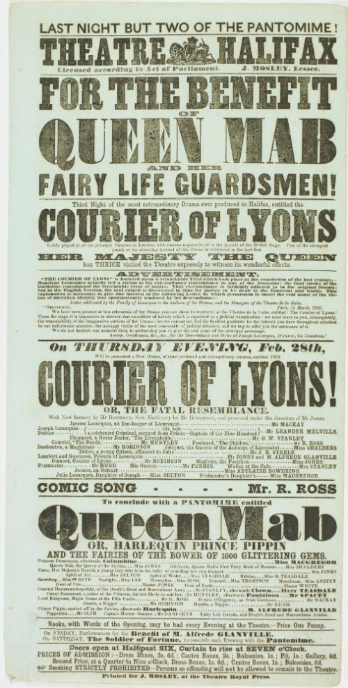 Playbill for Theatre Halifax. February 28, 1856