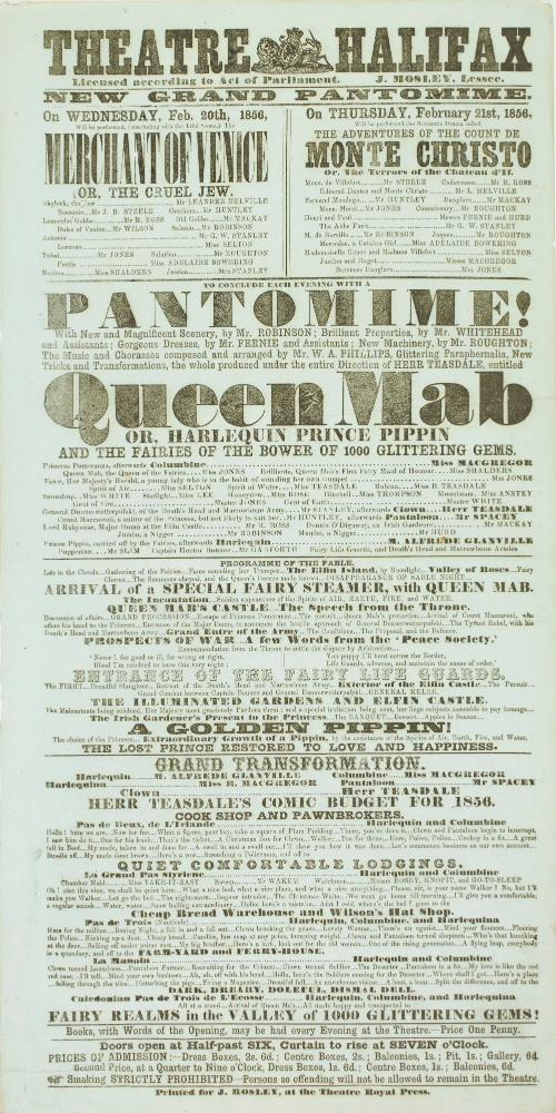 Playbill for Theatre Halifax. February 20-21, 1856