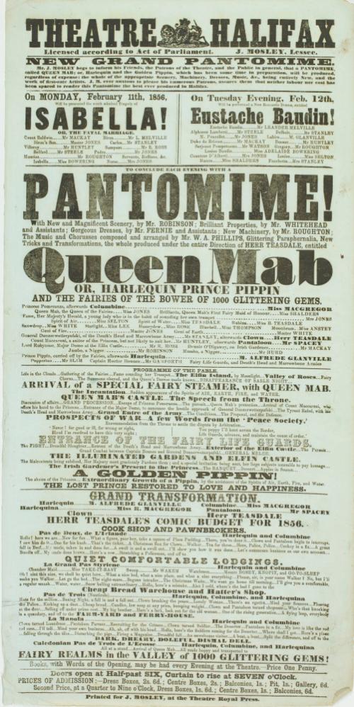 Playbill for Theatre Halifax. February 11-12, 1856
