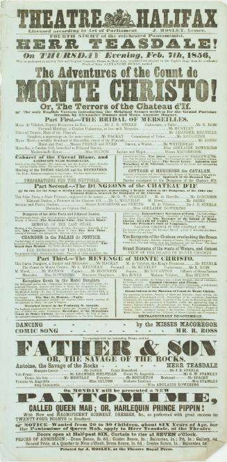 Playbill for Theatre Halifax. February 7, 1856