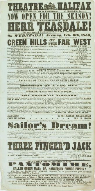 Playbill for Theatre Halifax. February 6, 1856