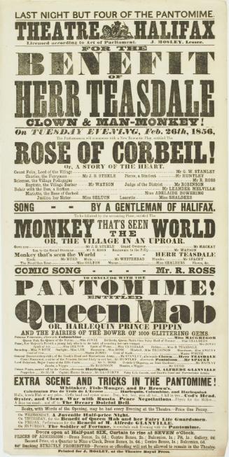 Playbill for Theatre Halifax. February 26, 1856