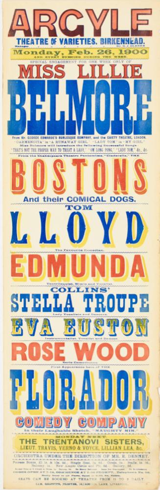 Playbill for The Argyle Theatre of Varieties, Birkenhead. August 15, 1898