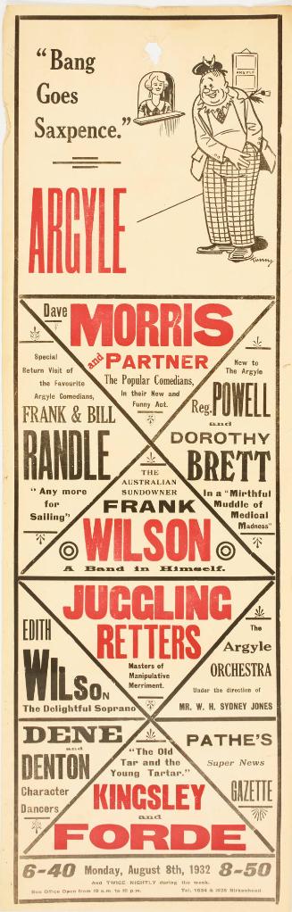 Playbill for The Argyle Theatre of Varieties, Birkenhead. August 8, 1932