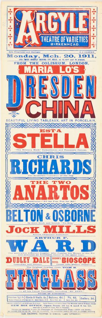Playbill for The Argyle Theatre of Varieties, Birkenhead. March 20, 1911