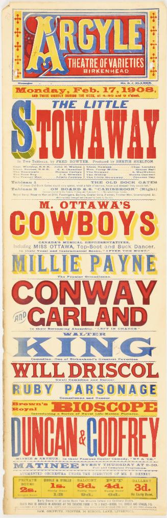 Playbill for The Argyle Theatre of Varieties, Birkenhead. February 17, 1908