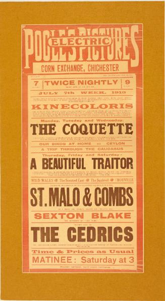 Playbill for Poolle's Electric Pictures, Corn Exchange, Chichester. July 7, 1913