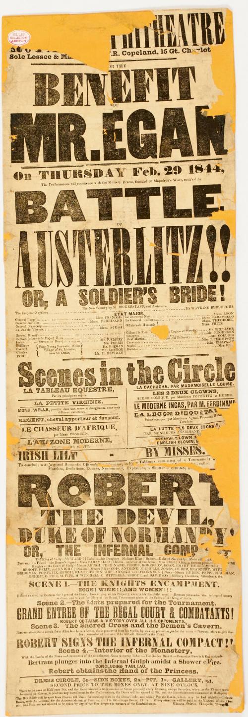 Playbill for an unknown Ampitheatre, Liverpool, February 29, 1844
