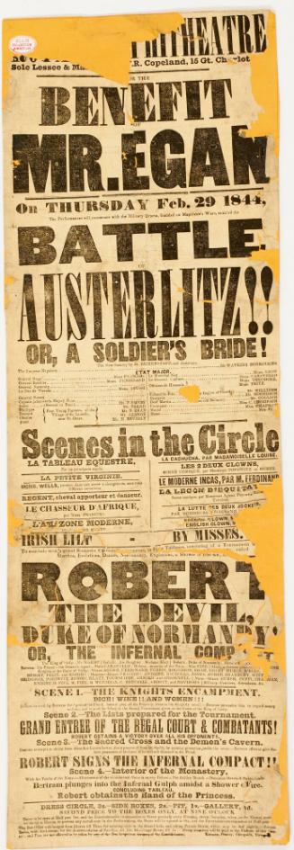 Playbill for an unknown Ampitheatre, Liverpool, February 29, 1844