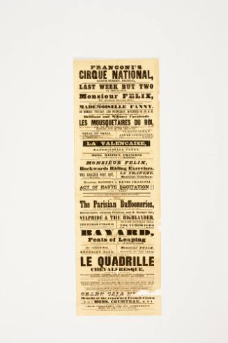 Playbill for Franconi's Cirque National de France, Bristol