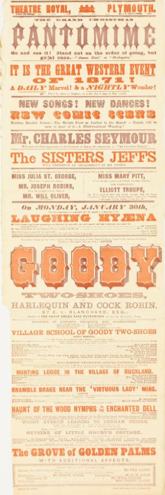 Playbill for Theatre Royal, Plymouth. January 30, 1871