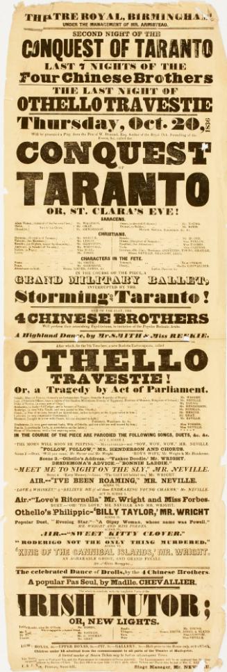 Playbill for Theatre Royal, Birmingham. October 20, 1836