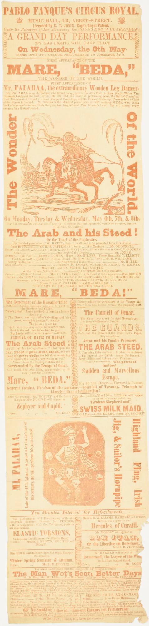 Playbill for Pablo Fanque's Circus Royal, May 8, no year
