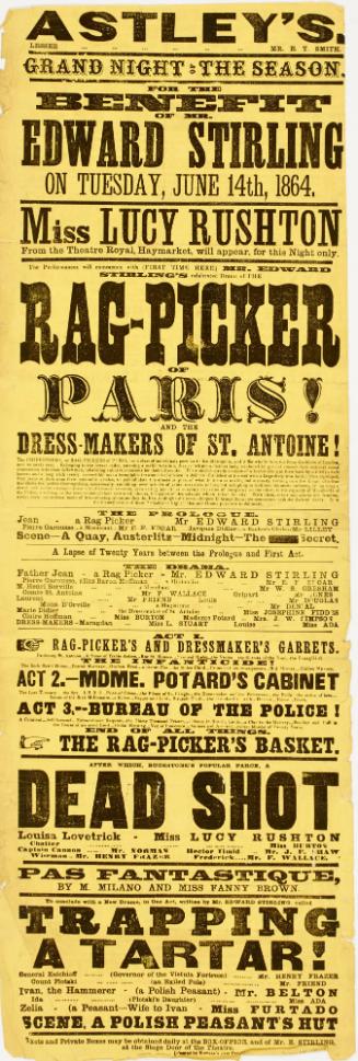 Playbill for Astley's, London. June 14, 1864