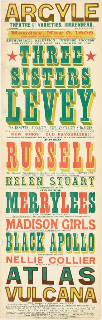 Playbill for The Argyle Theatre of Varieties, Birkenhead. May 2, 1898