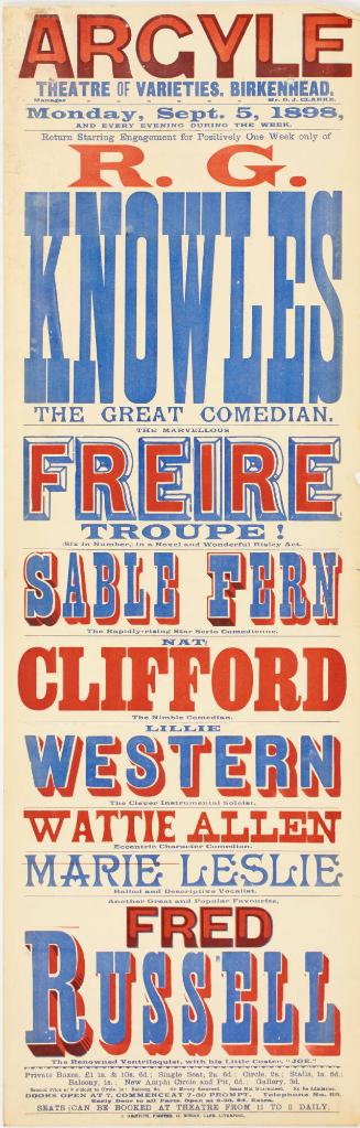 Playbill for The Argyle Theatre of Varieties, Birkenhead. September 5, 1898