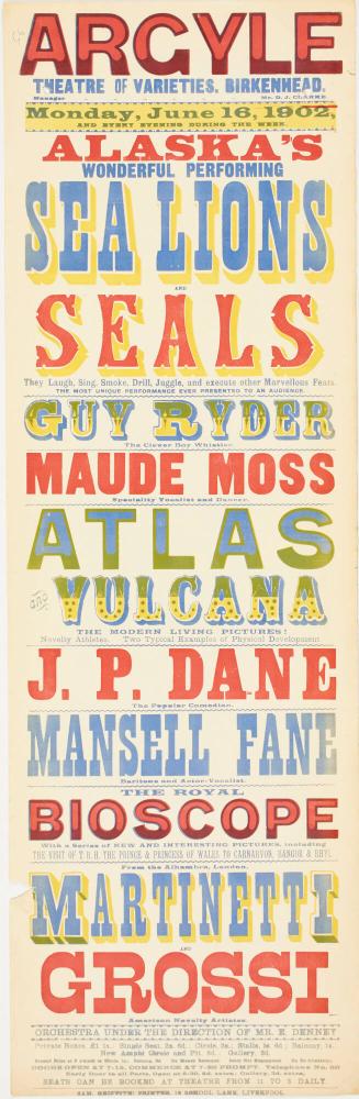 Playbill for The Argyle Theatre of Varieties, Birkenhead. June 16, 1902