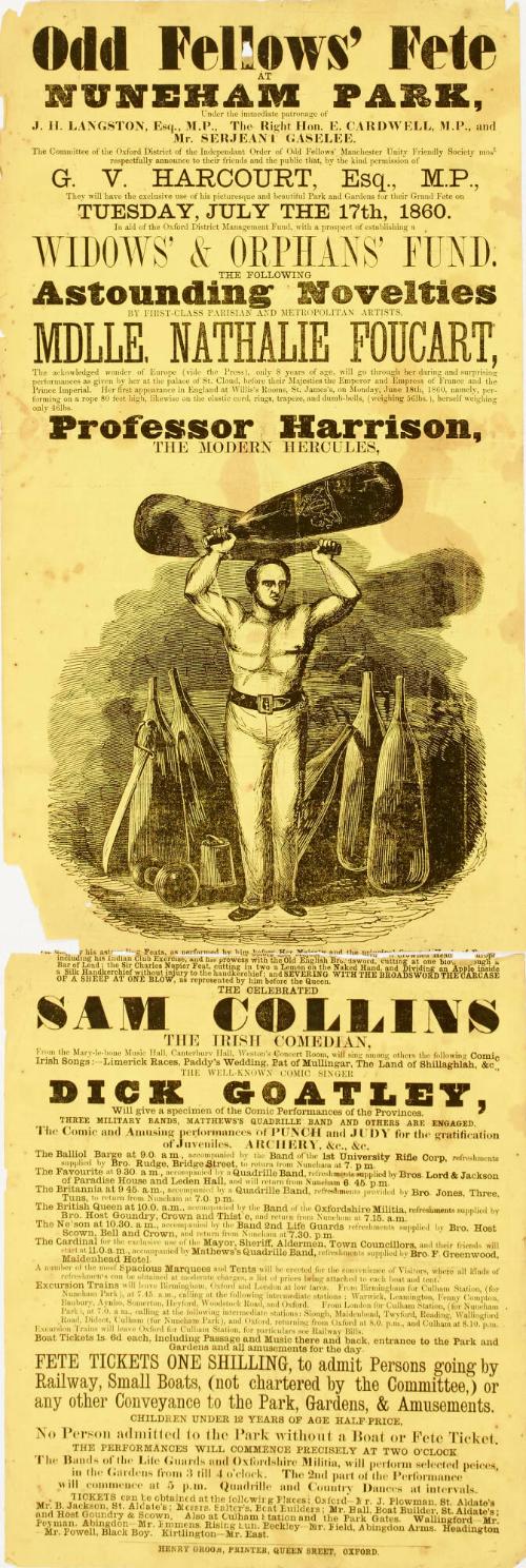 Playbill for the Odd Fellow's Fete at Nuneham Park, Oxford. July 17 ,1860