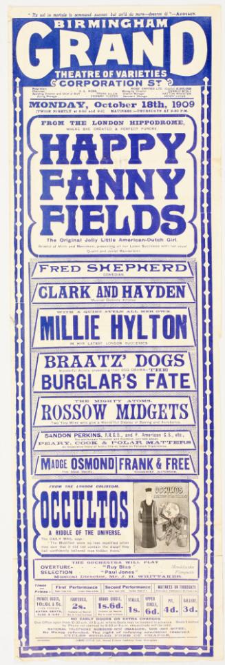 Playbill for Birmingham Grand Theatre of Varieties, October 18, 1909.