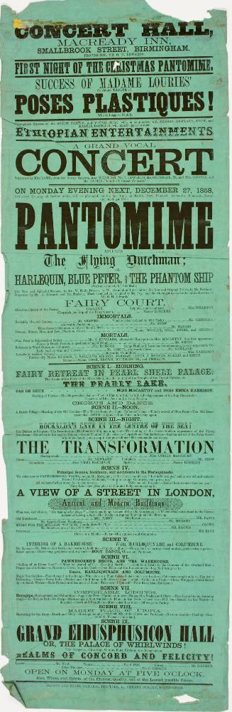 Playbill for the Concert Hall, Macready Inn, Birmingham. December 27, 1858