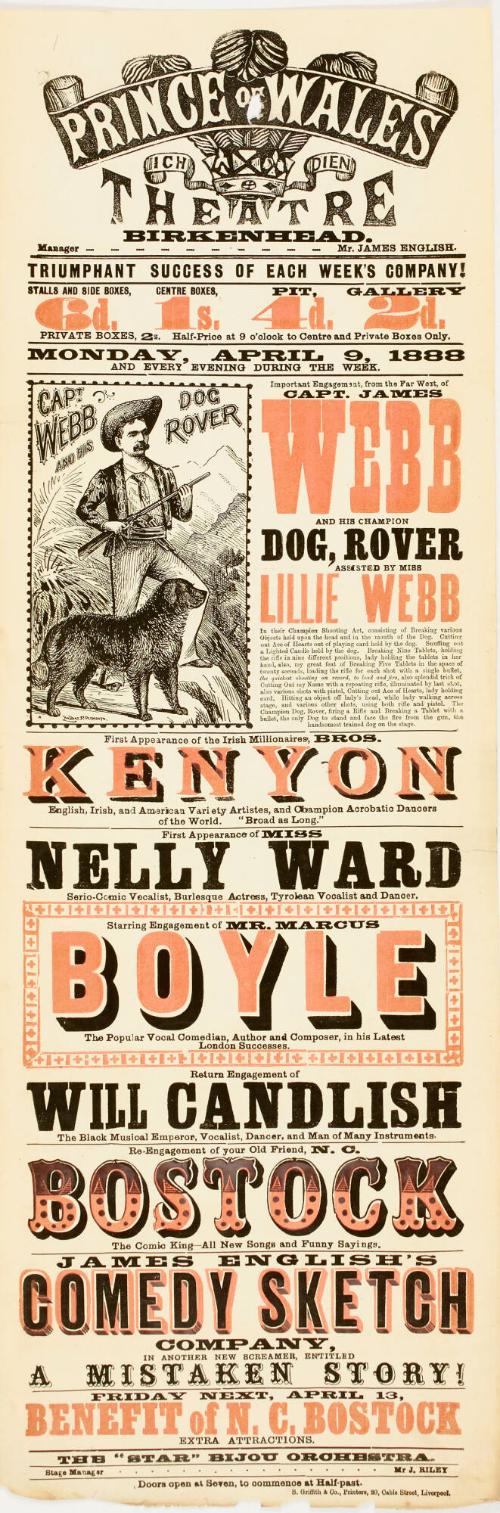 Playbill for Prince of Wales Theatre, Birkenhead, April 9, 1888