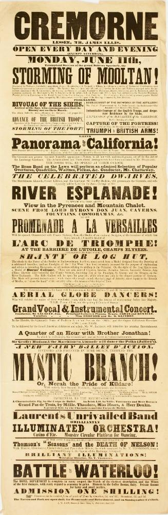 Playbill for Cremorne, London. June 11, 1849