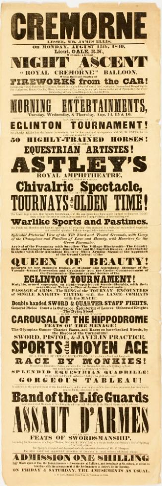 Playbill for Cremorne, London. August 13, 1849
