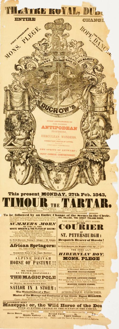 Playbill for Theatre Royal, Dublin. February 27, 1843